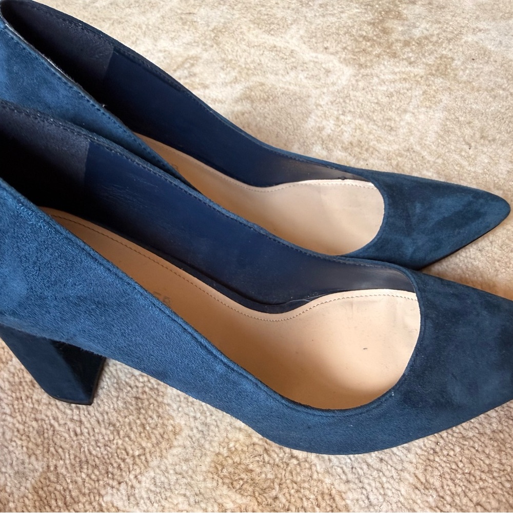 Marc Fisher Navy Suede Pointed-Toe Block Heels